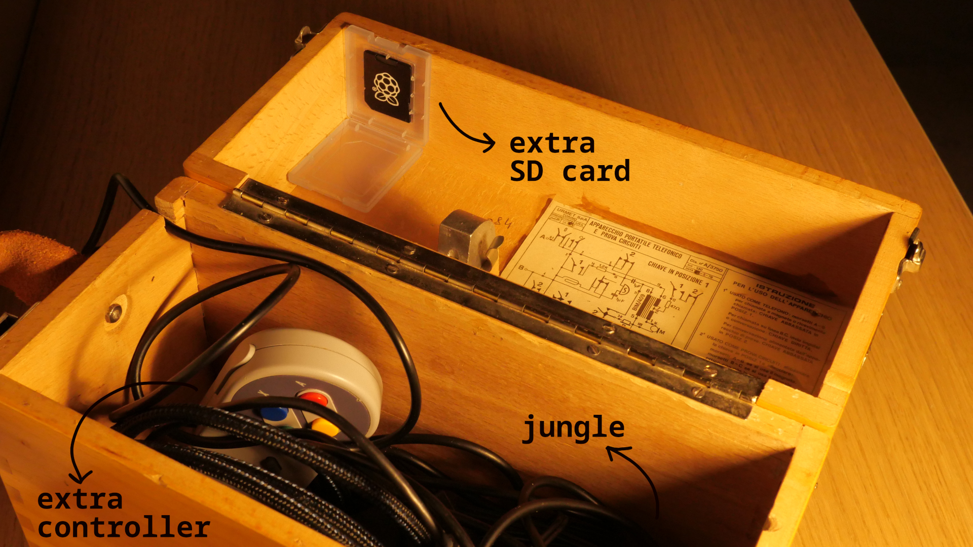 The inside of the Field Rasperry. In the jungle, the mighty jungle, the hard drive (as well as the Pi itself) sleeps tonight.